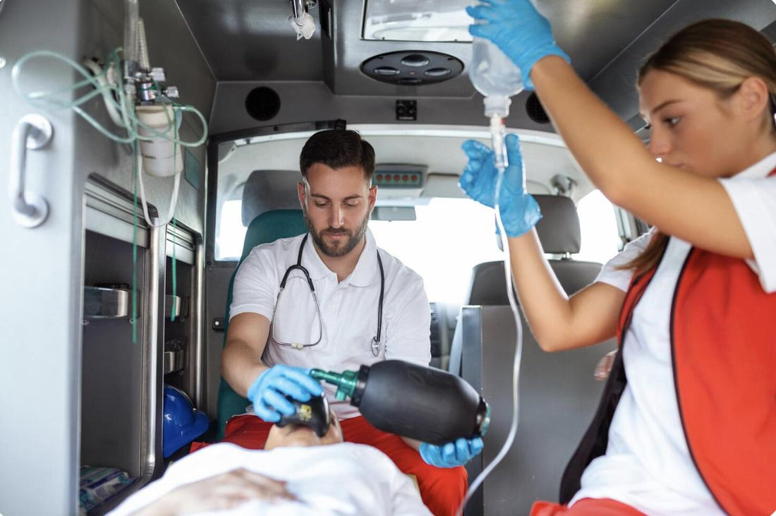Two EMTs working together, demonstrating teamwork and patient transport