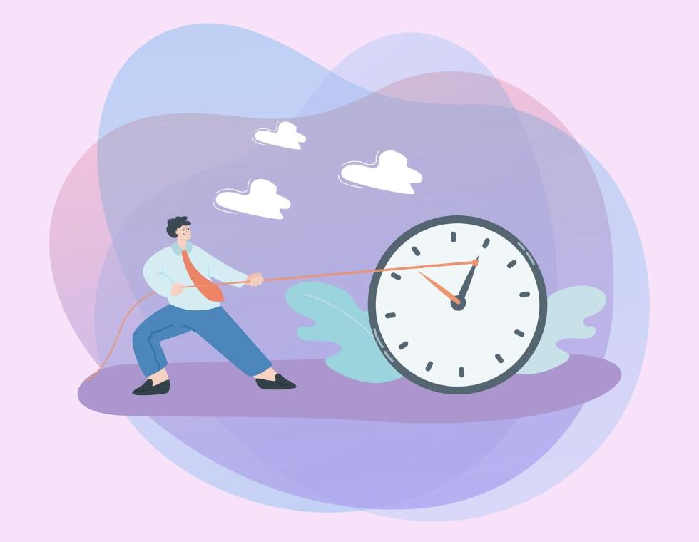 Person pulling a large clock backward using a rope, symbolizing time pressure during an exam