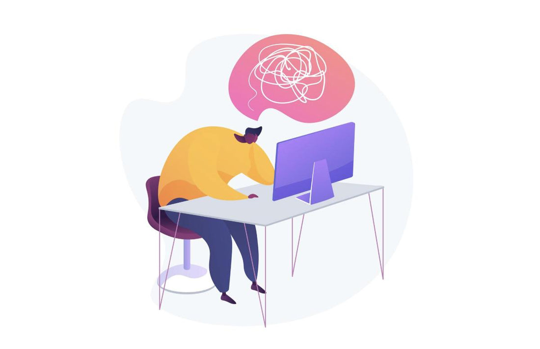 A tired student showing stress and burnout at desk
