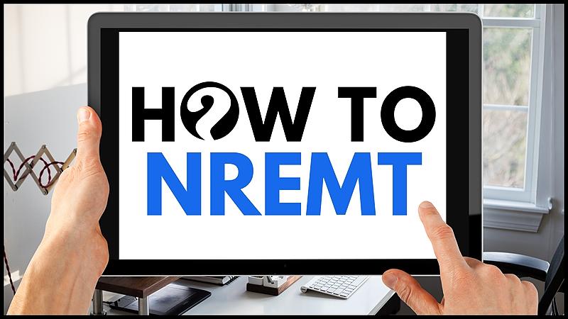 A tablet displaying the How To NREMT logo in a modern workspace.