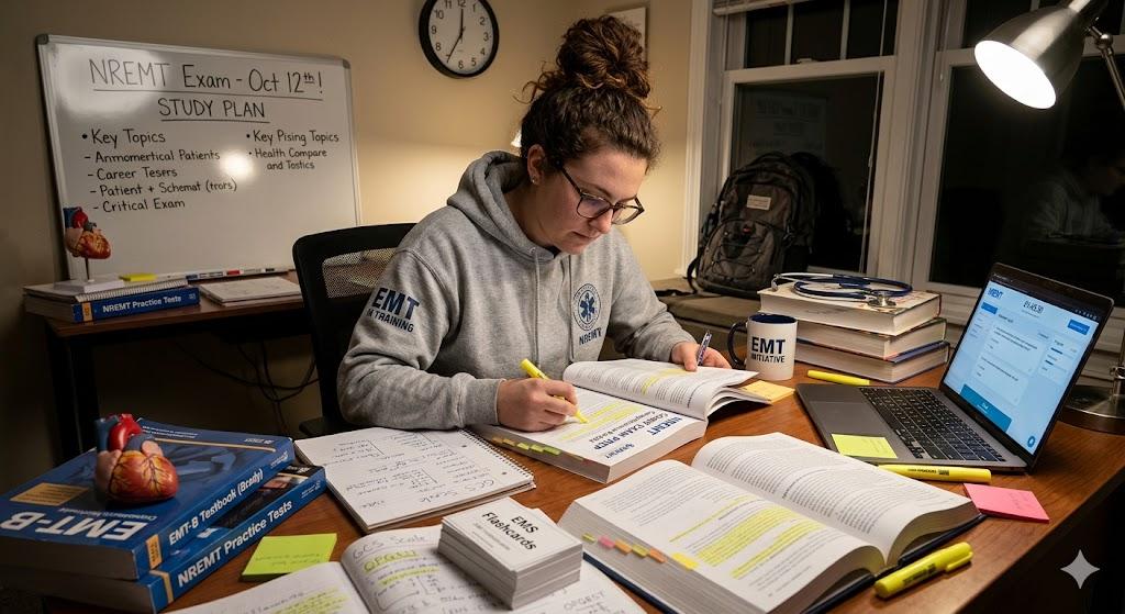 A student preparing for the NREMT exam